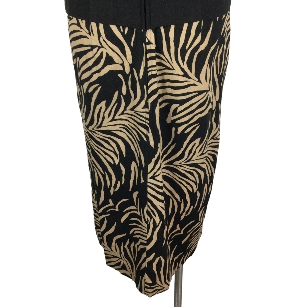 Courtenay‎ Linen Blend Black Tan Leaf/Zebra Print Belted Women Dress Size 14 P - Picture 11 of 12